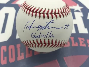 松井秀喜　NYヤンキース　直筆サインw/ #55&Godzilla書き込み入りＭＬＢボール　JSA鑑定書付き