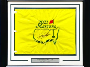 松山英樹プロ直筆サイン2021MASTERSオフィシャルゴルフピンフラッグ豪華額装品 BECKETT鑑定証ホログラム付き