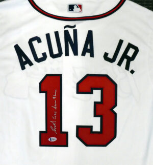 ロナルド・アクーニャJr Full Name 直筆サイン入り　Ronald Jose Acuna Blanco　majestic Cool Base White Jersey  L Beckett鑑定ホログラム付き
