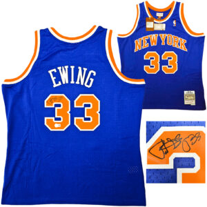 パトリック・ユーイング　PATRIC EWING#33　直筆サインBLUE Michlle&Ness 1991-92 Swingman Jersey L・XL  Beckett 鑑定証ホログラム付き