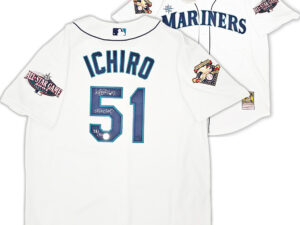 イチロー直筆サイン#51背番号&01 ROY/MVP書き込み入り SEATTLE MARINERS 2001 ALL STAR PATCH  MITCHELL&NESS JERSEY 48 　イチロー証明書＆イチローホログラム付き