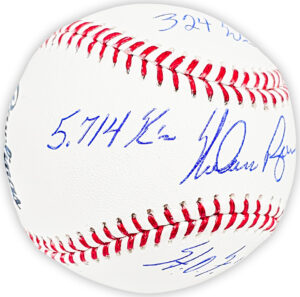ノーラン・ライアンNolan Ryan直筆サイン 4stats . 7 No Hitter/HOF99/ 5714 Ks/ 324 Wins/ 書き込み入りMLBボール　 Ryan Hologram&Beckett鑑定ホログラム付き - 画像 (2)