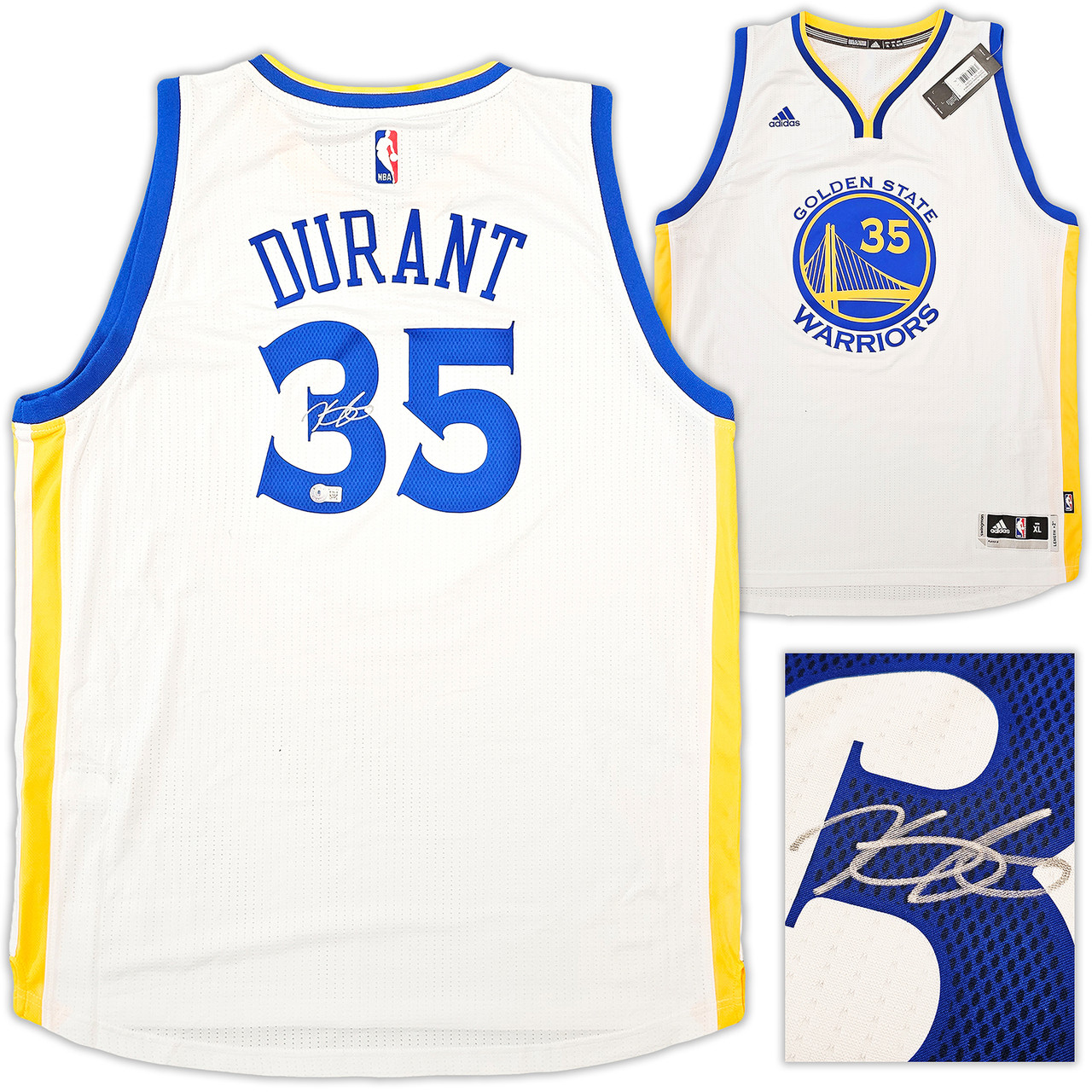 ケビン・デュラントKEVIN DURANT#35 直筆サインGOLDEN STATE WORRIORS adidas Swingman  WhiteユニホームBeckett鑑定証付き